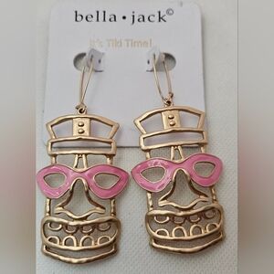 Bella Jack Earrings It's Tiki Time Gold Tone Dangle Jewelry